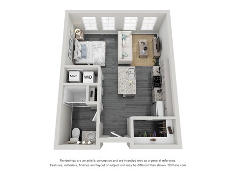 Floor plan for studio, 1 bath, 514 sqft